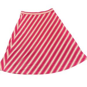 Talbots Skirt Women's Small Pink White Striped Diagonal Midi Stretch Knit